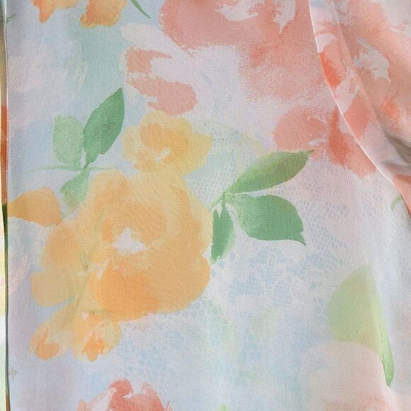 J.Jill Sheer Floral Button Front Blouse Womens M Colorful Long Sleeves Spring - Picture 5 of 13